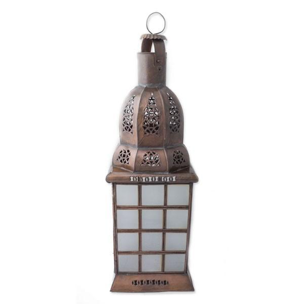 Farol marroquí de forja y cristal translúcido