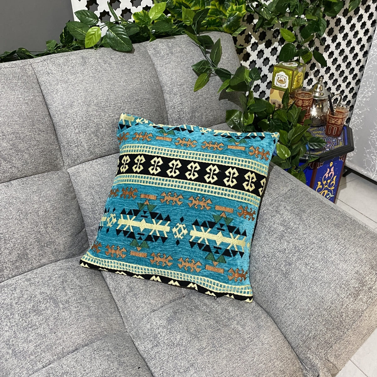funda de cojín árabe bereber turquesa salón