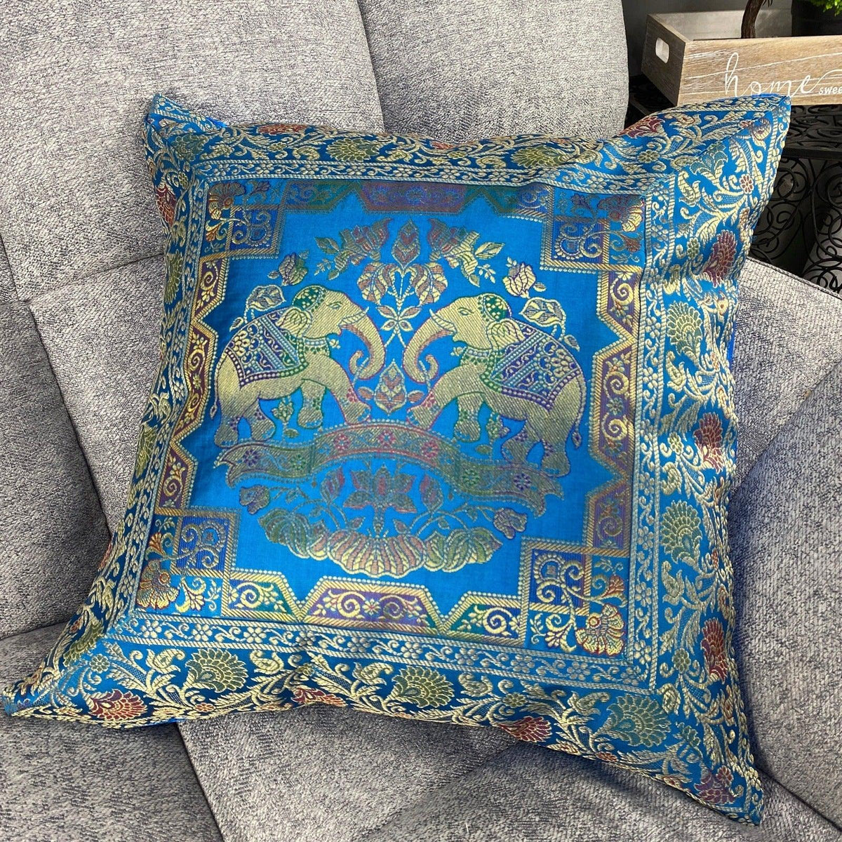 Funda de cojín de India en seda modelo elefante