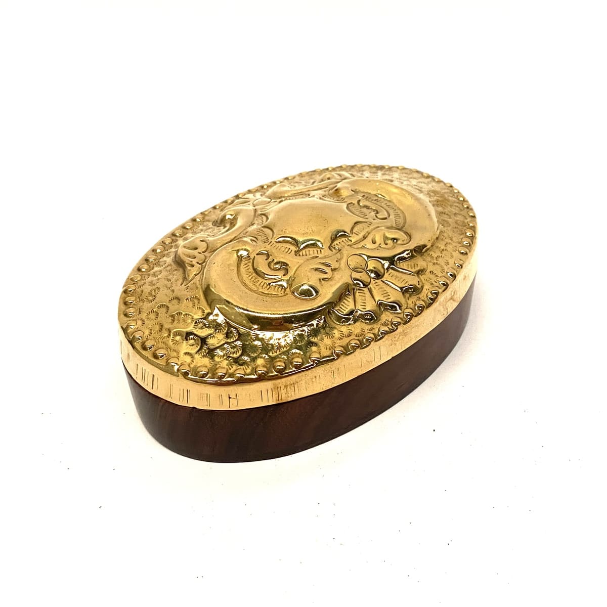 Joyero árabe de madera y latón ovalado Gold perfil