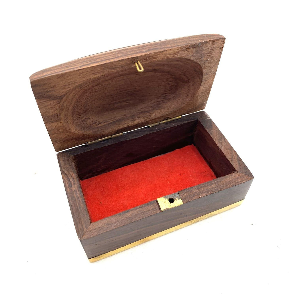 Joyero de madera y latón tapizado