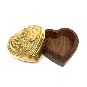 Boîte à bijoux arabe en bois et laiton détails coeur gravés