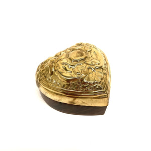 Boîte à bijoux arabe en bois et laiton gravée coeur