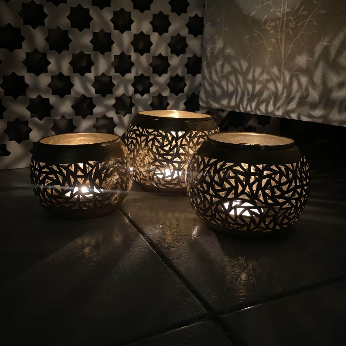 Juego de 3 portavelas de latón on