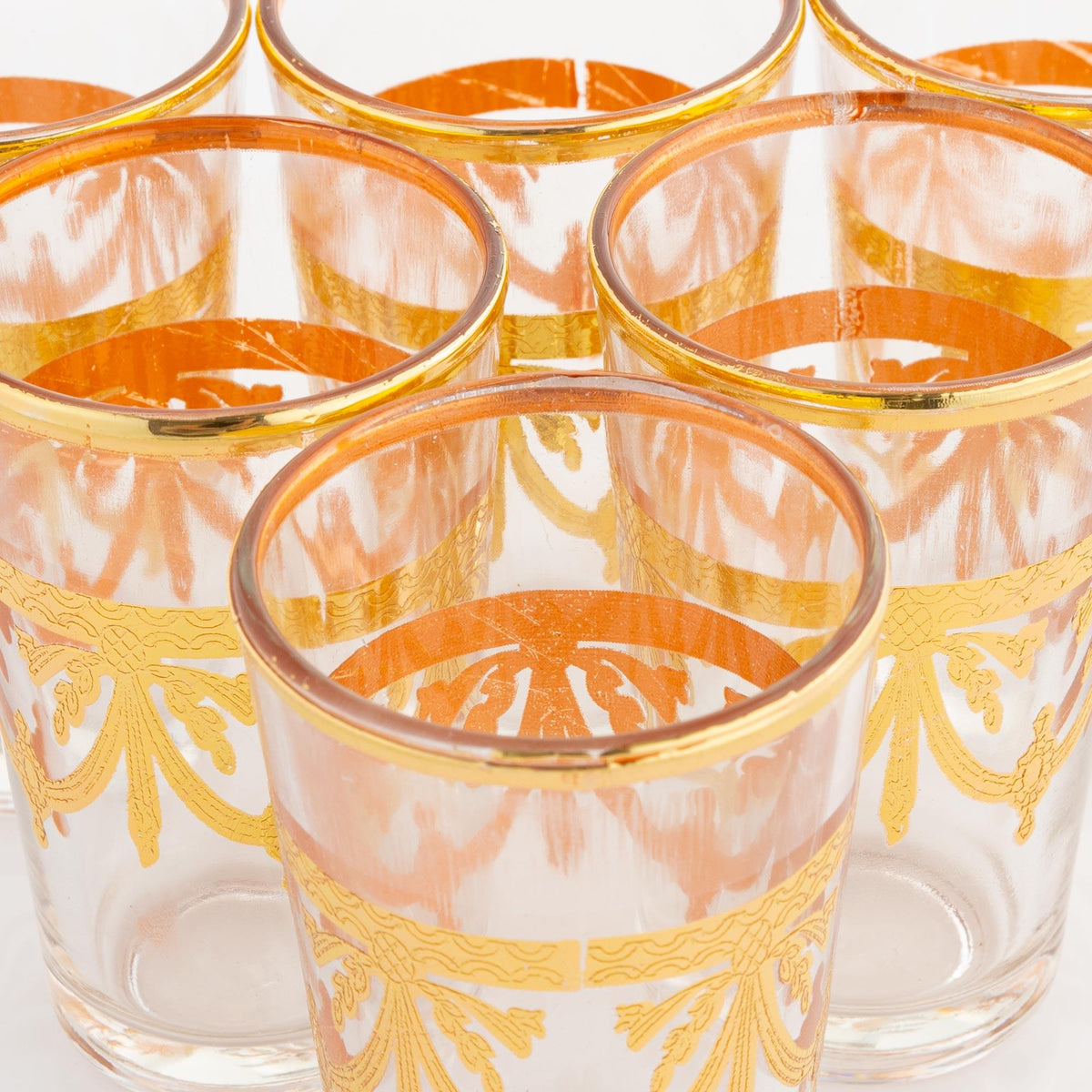 Juego 6 vasos árabes de té dorados