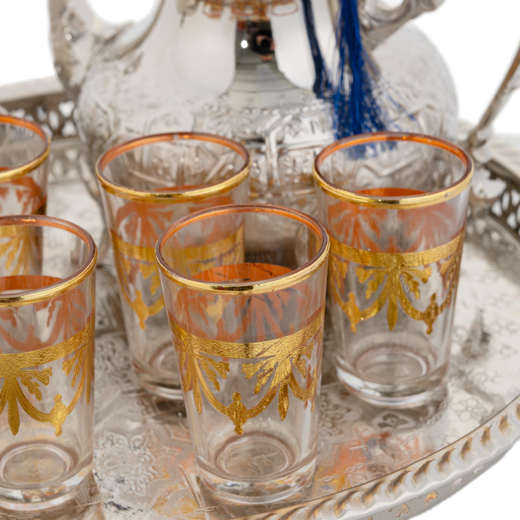 Juego de té dorado marroquí hecho a mano Tetera hecha a mano