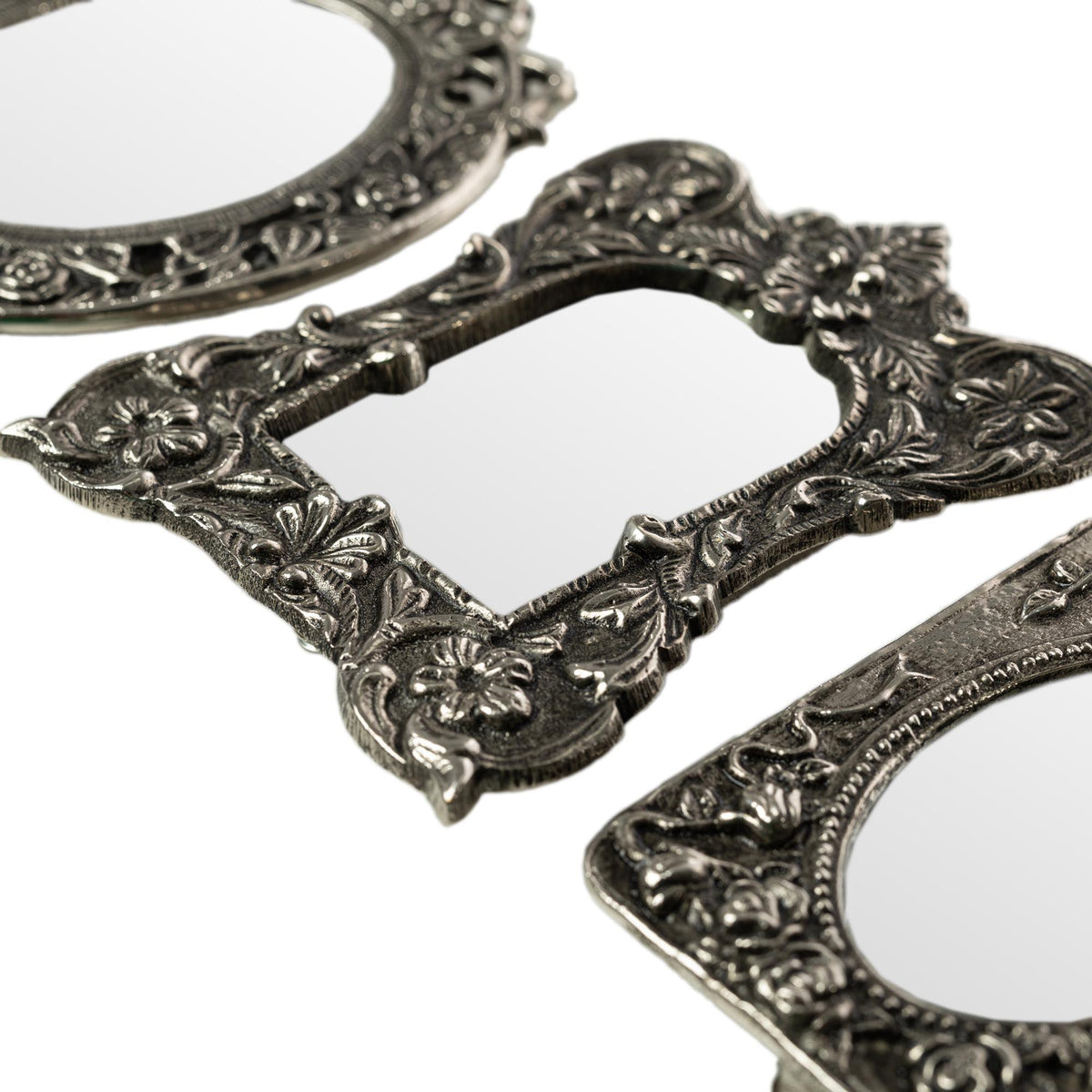 Juego de 3 Espejitos de Niquel Vintage Plateado