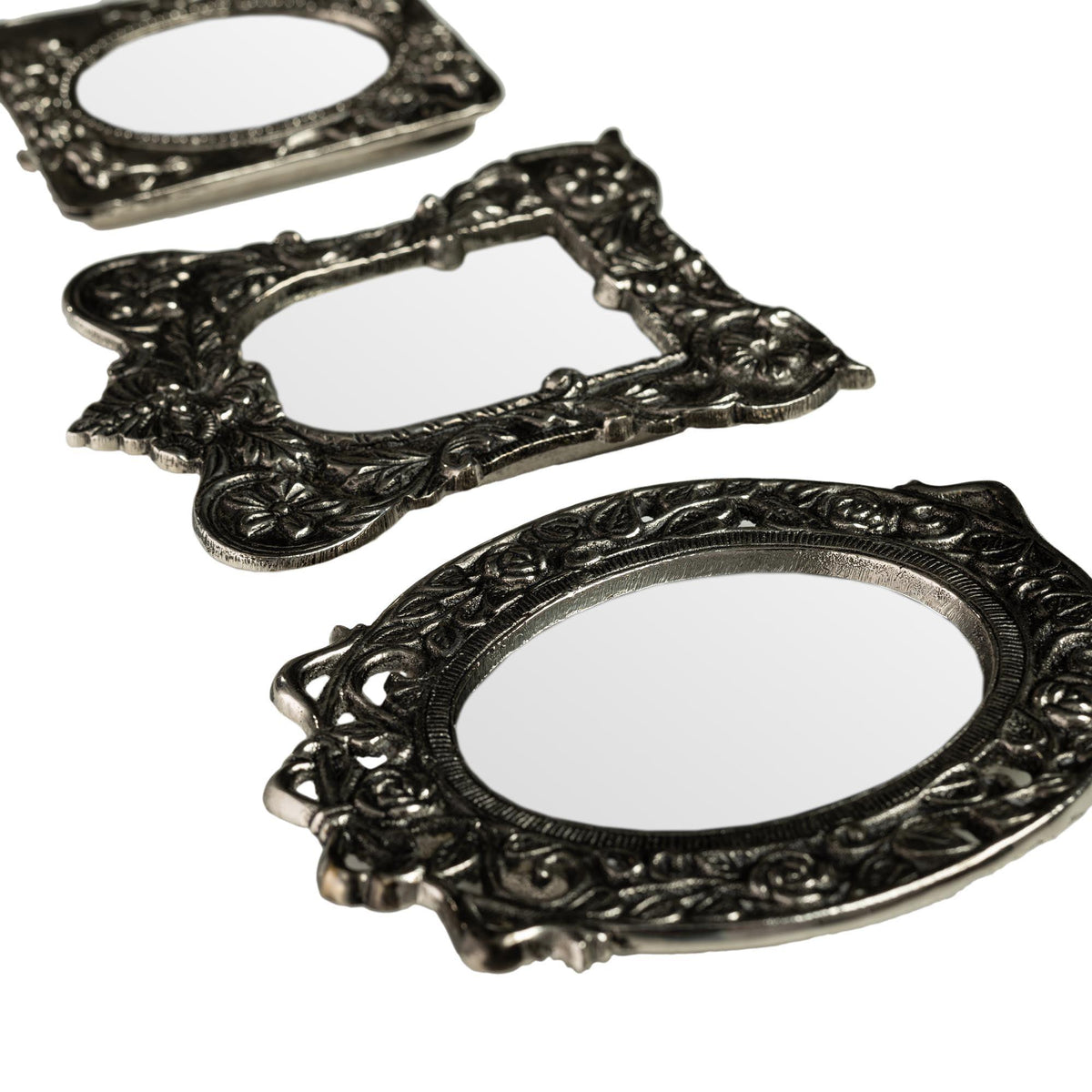 Juego de 3 Espejitos de Niquel Vintage Plateado