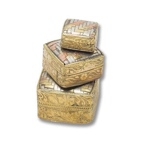 Set aus 3 quadratischen geflochtenen Kupfer-Schmuckkästchen