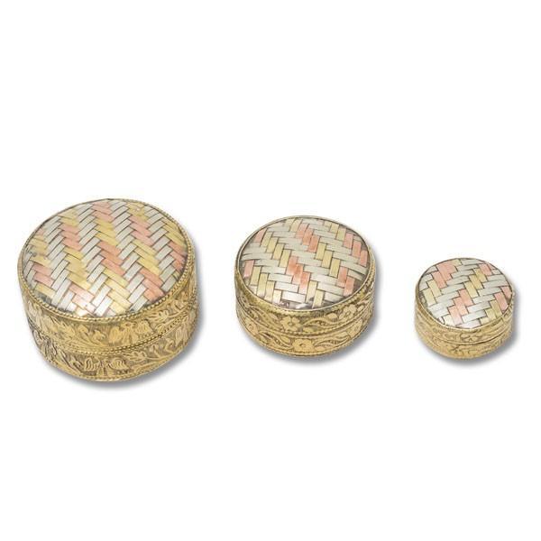 Juego de 3 joyeros redondos de cobre trenzado