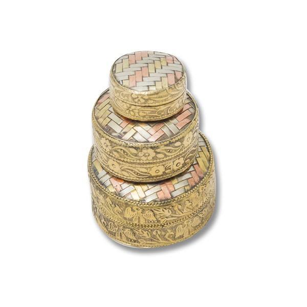 Juego de 3 joyeros redondos de cobre trenzado