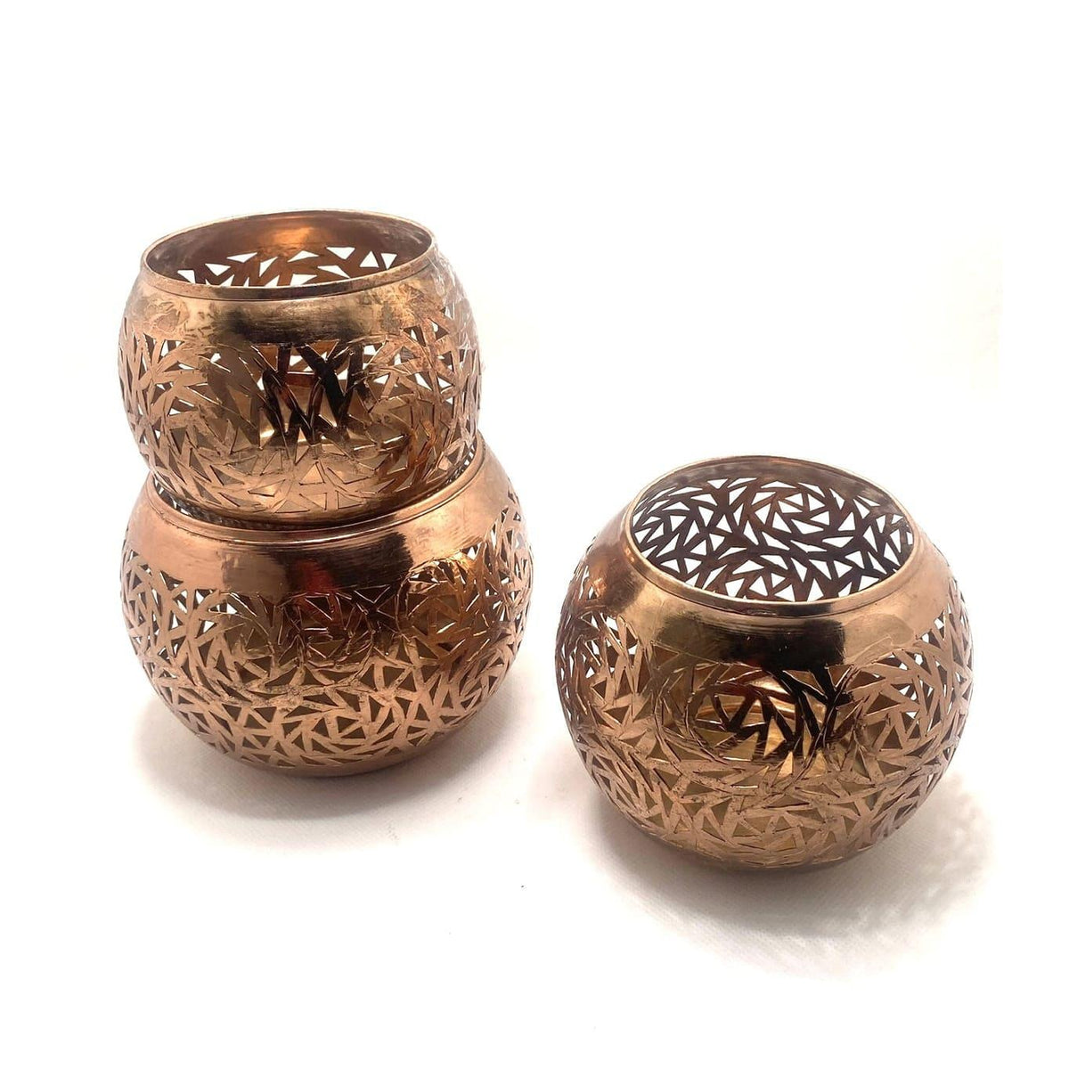 Juego de 3 portavelas árabes de cobre