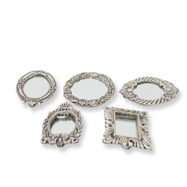 Juego de 5 espejitos de bolsillo de níquel vintage