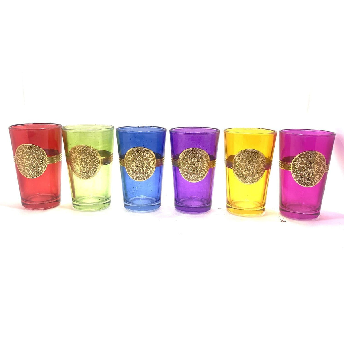 Juego de 6 vasos de té árabes sol dorado