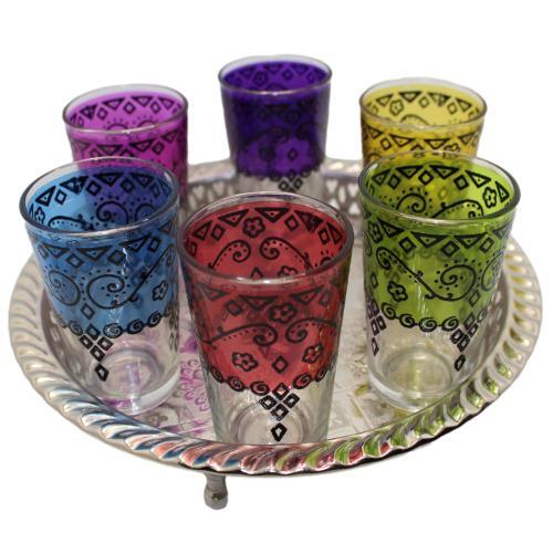 Juego de 6 vasos de té marroquíes fath con henna