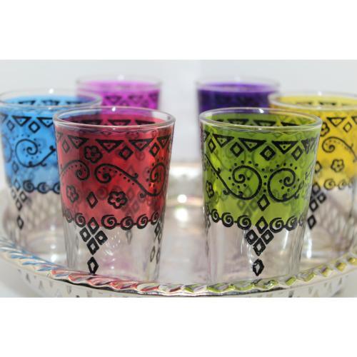 Juego de 6 vasos de té marroquíes fath con henna