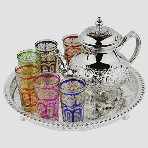 Juego de té marroqui - bandeja 36 cm + 4 vasos + tetera para 6