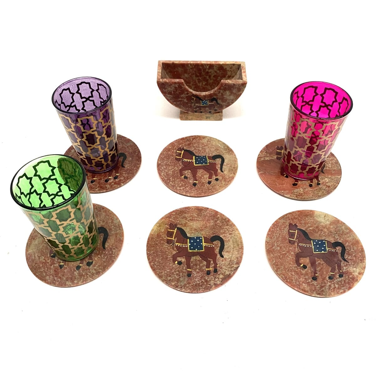 Juego 6 posavasos de onix caballo pintados