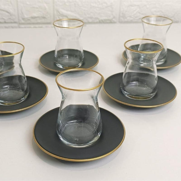 Alisveristime Set 6 Bicchieri Tè Turco Zamzam Fatti A Mano Con Piattini E Cucchiai | Vetro E Zinco Rame 100 Ml Classico - 2