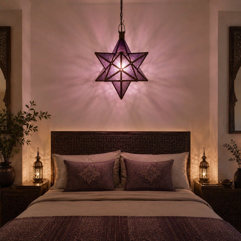 Lámpara Árabe Estrella de Cristal Violeta C1 40x37