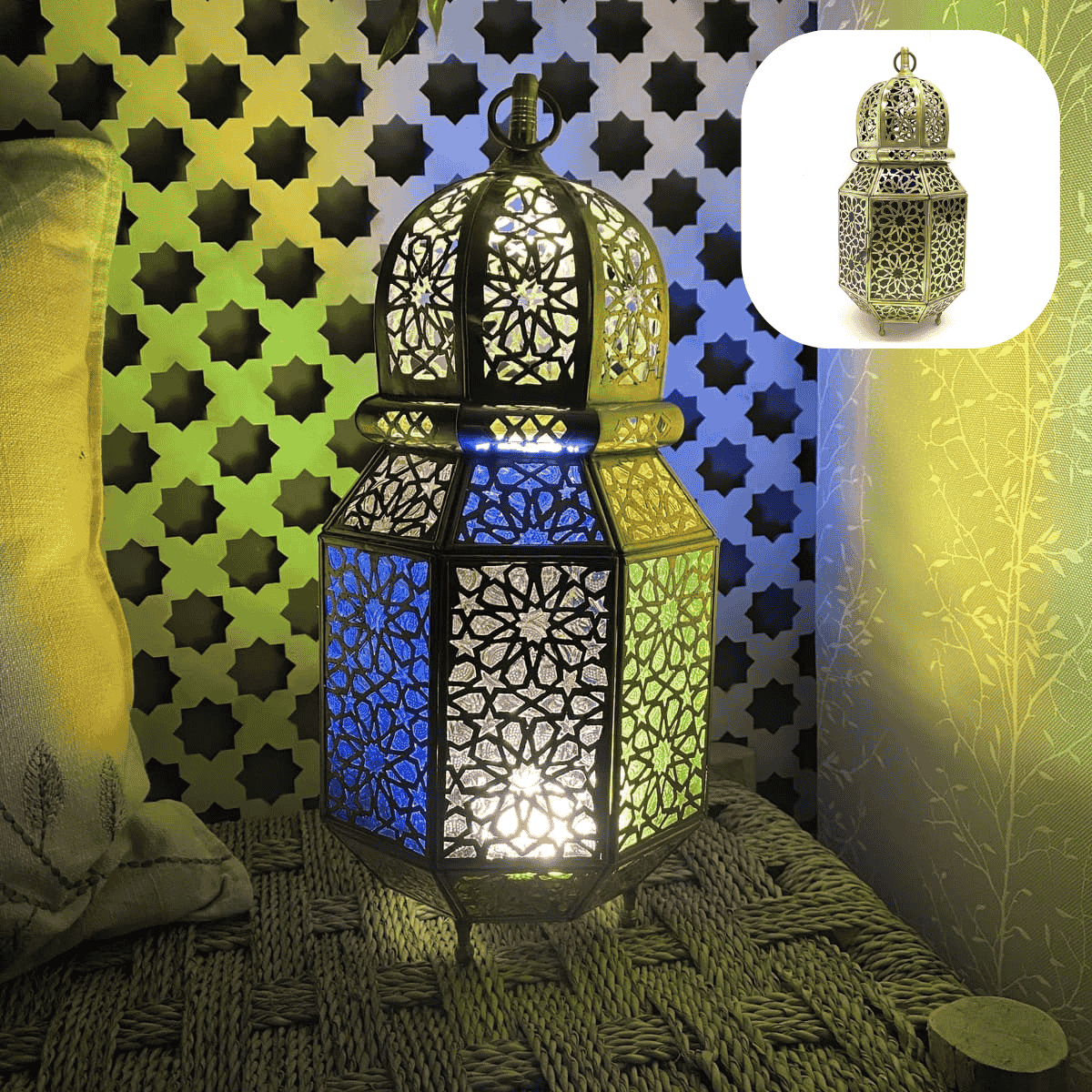 Farol Árabe de Latón Octogonal 38cm | Lámparas Árabes