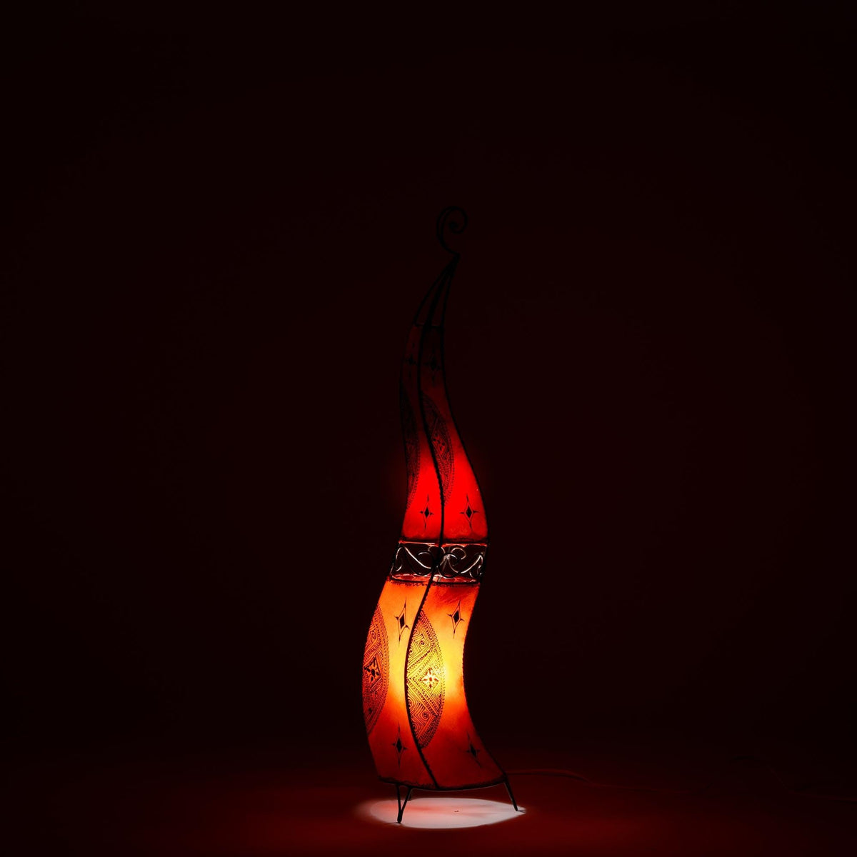 Lámpara marroquí de piel y forja 120cm roja