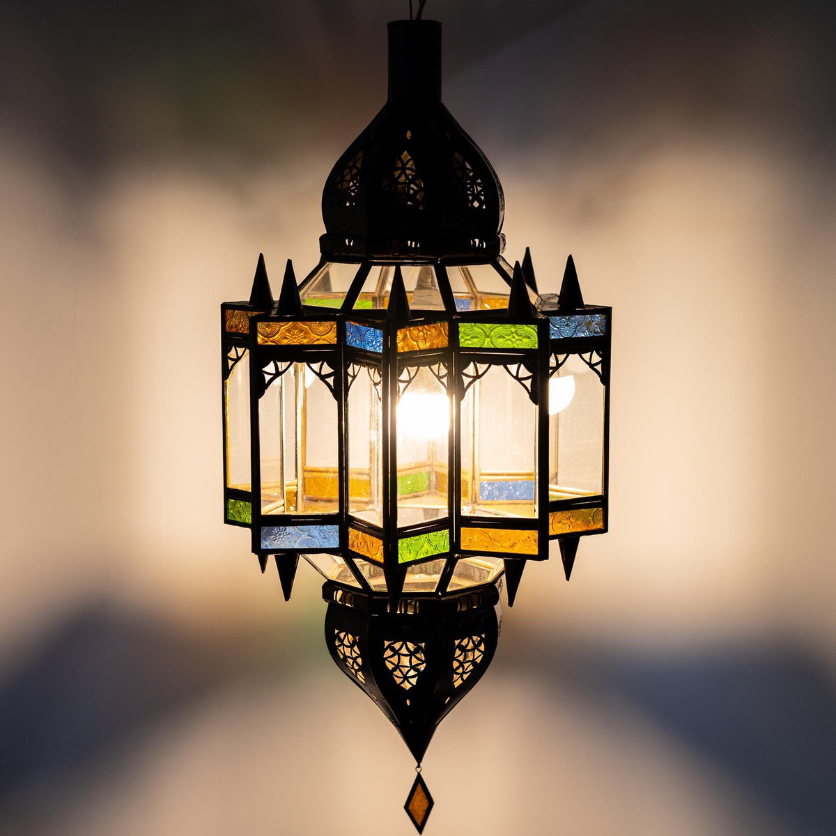 Lámpara marroquí de techo cristal y forja Asad