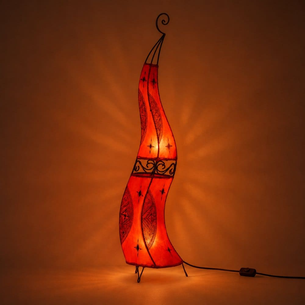 Lámpara marroquí de piel y forja 120cm roja