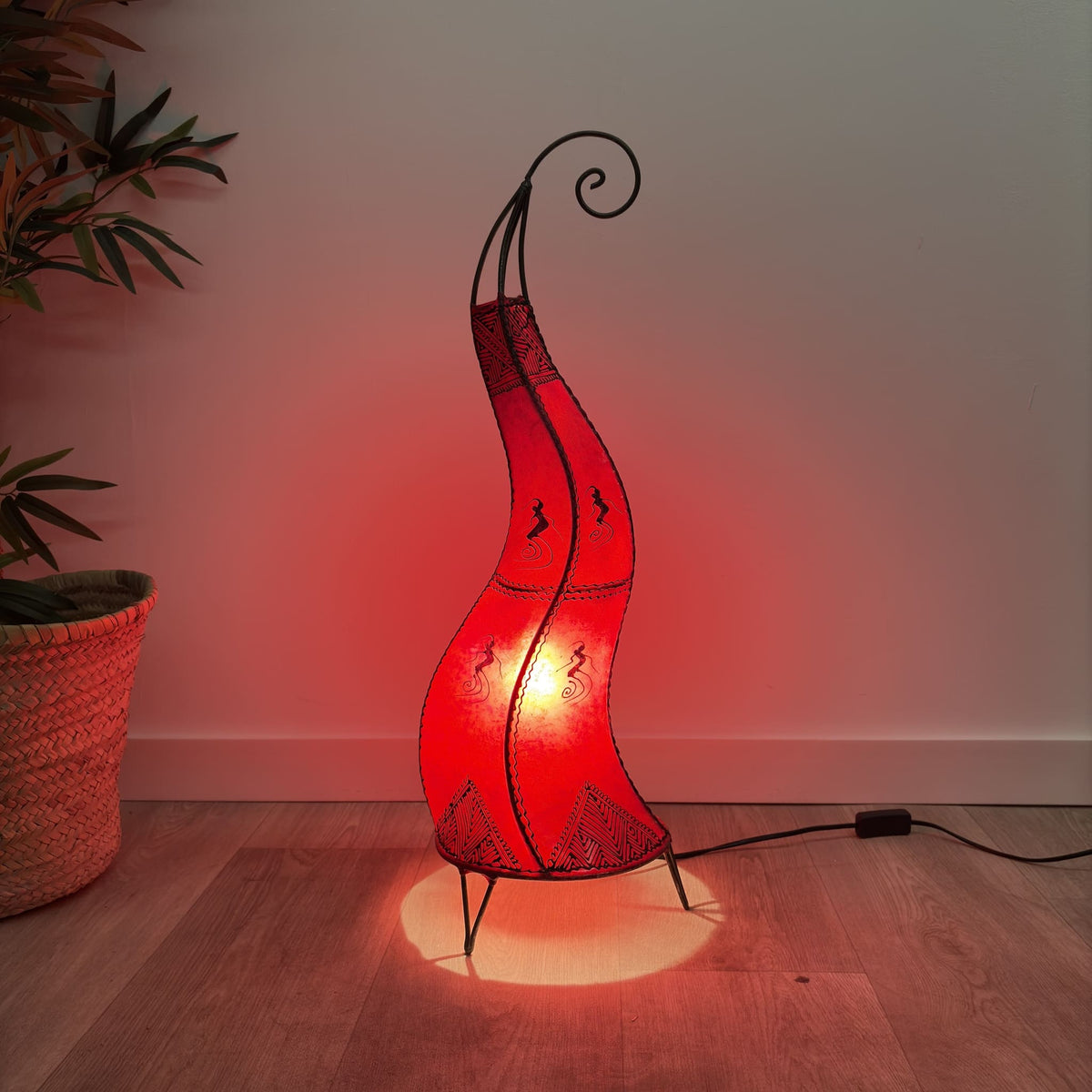 lámpara marroquí piel henna roja 70