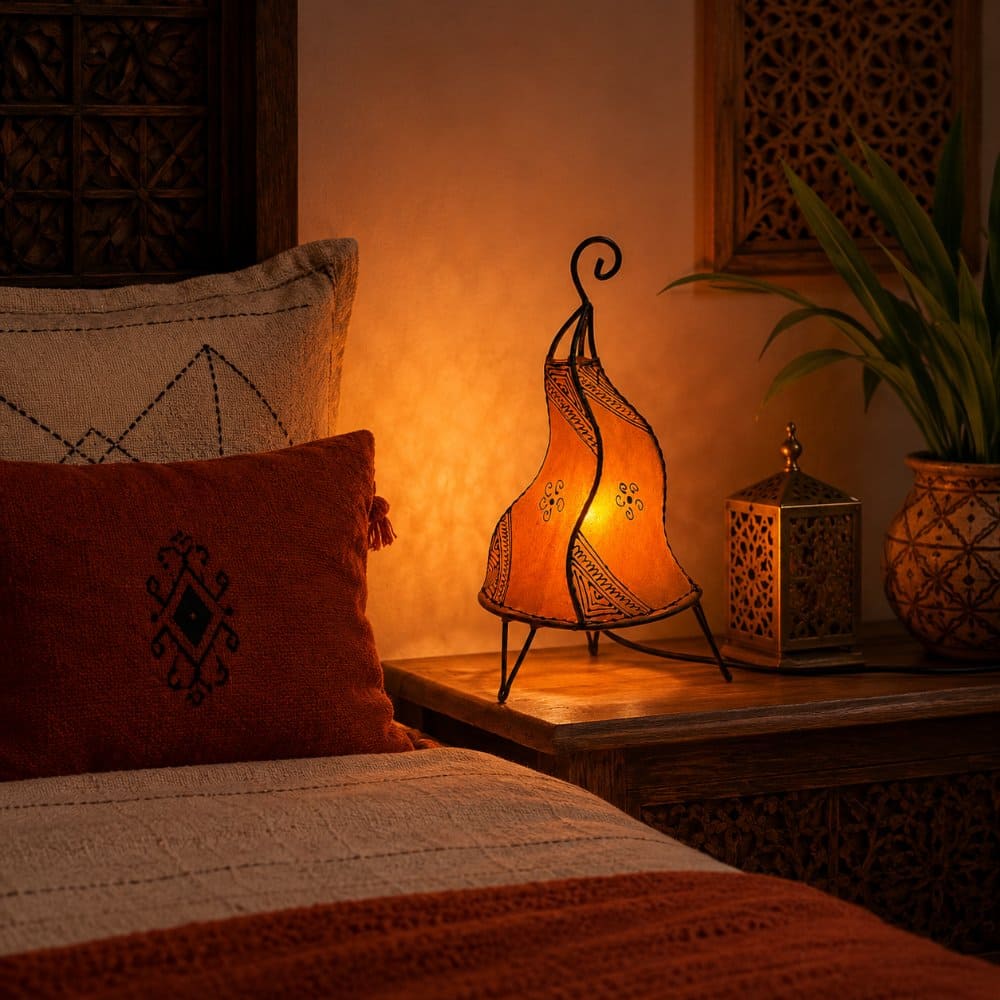 lámpara piel Marrakech naranja lifestyle