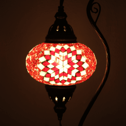 Lámpara turca de mesa curva con cristal de mosaico - Nº3 Ahmar