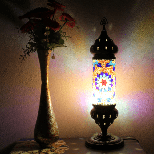 Lámpara de mesa de pilas (15 colores) con mosaico turco marroquí hecho a  mano, con foco LED integrado, para mesa, escritorio, mesita de noche, sin