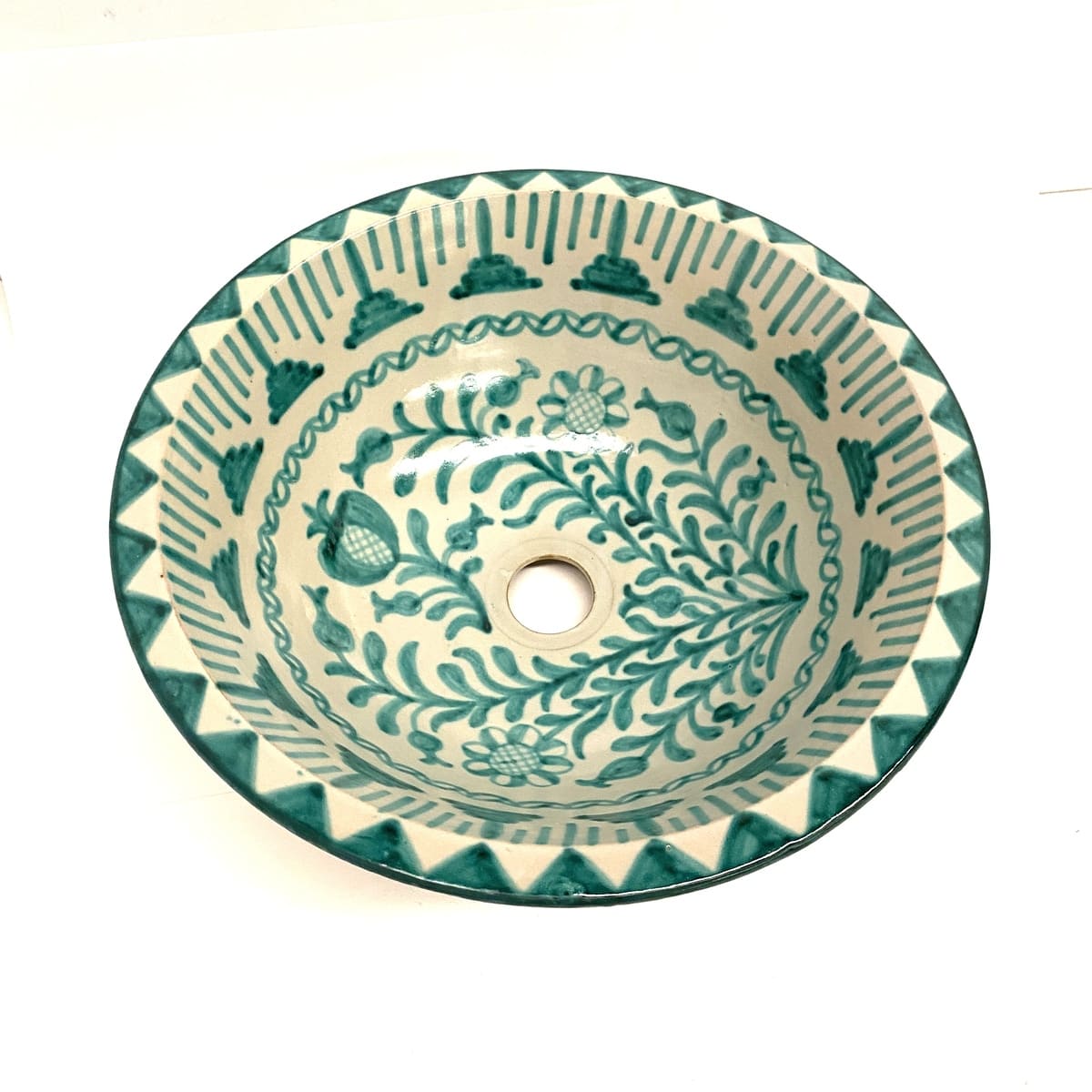 Lavabo Árabe Cerámica Fez 40cm Granadino Verde | Artesanía Marroquí