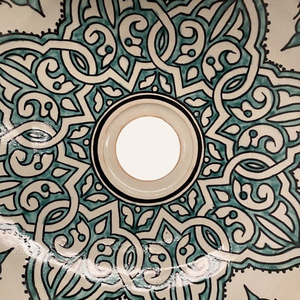 lavabo árabe floral turquesa 40cm pintado
