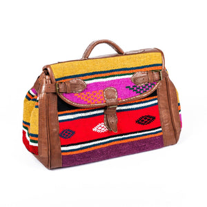 حقيبة جلدية مغربية بكليم متعدد الألوان