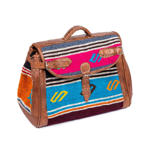 حقيبة جلدية مغربية بكليم متعدد الألوان