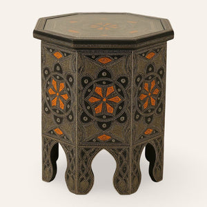 mesa árabe octogonal naranja de hueso