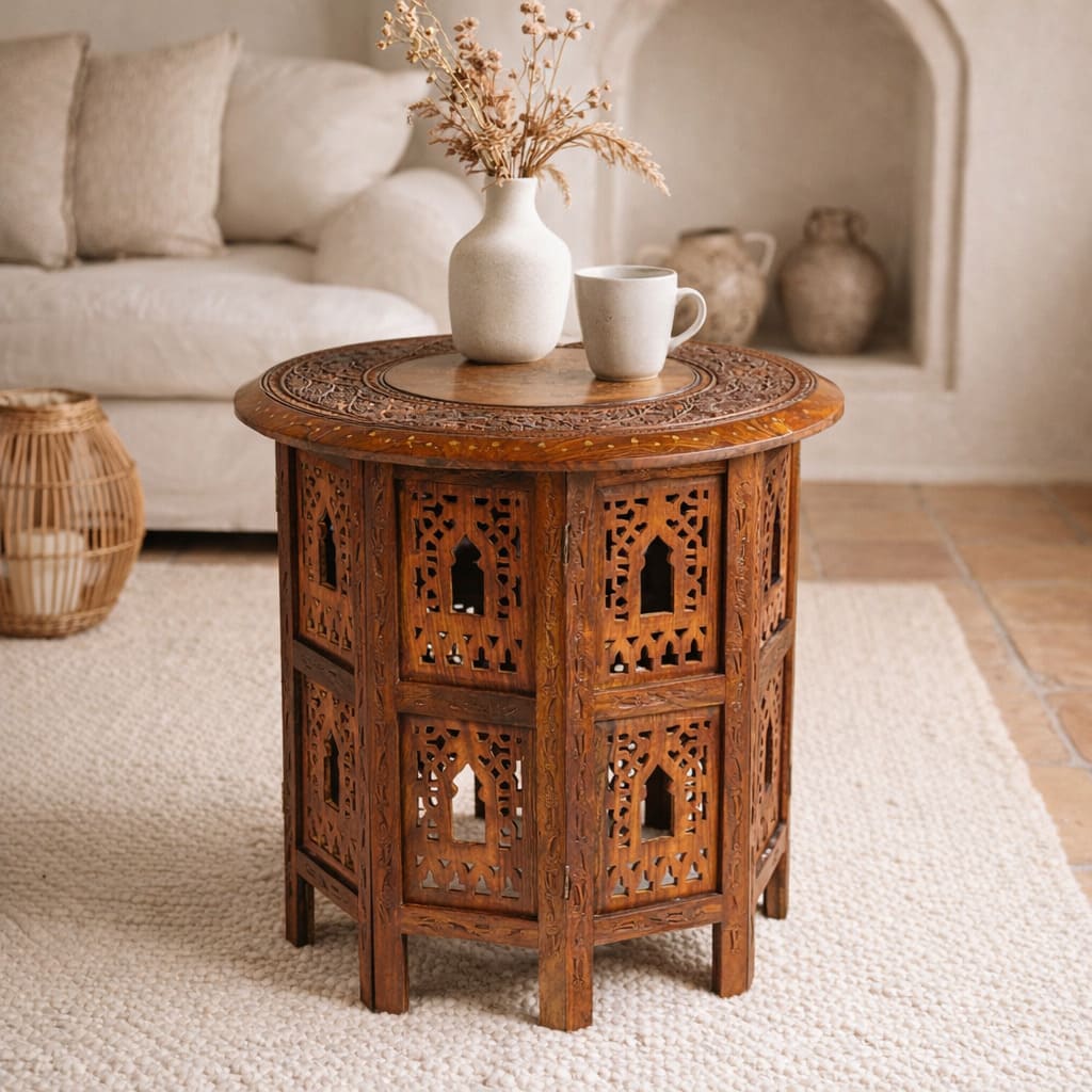 mesa india tallada escena