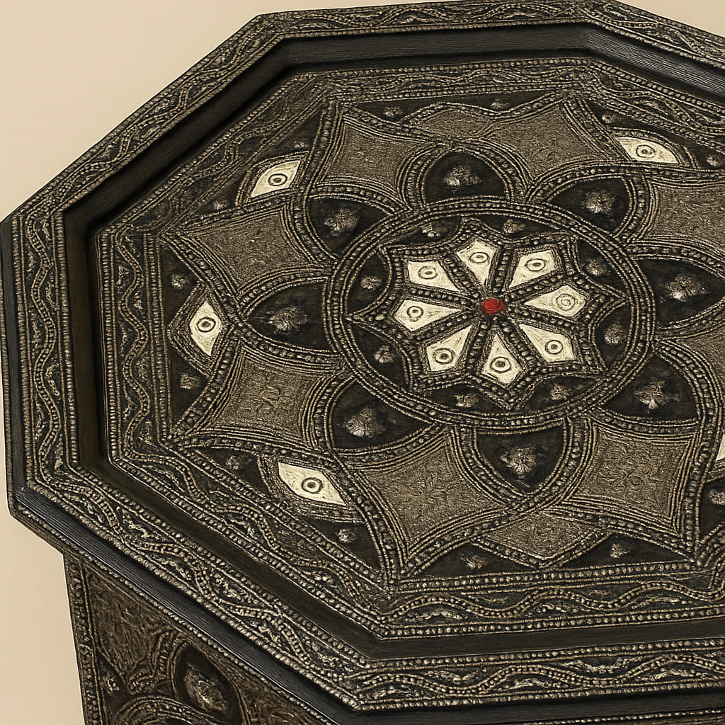 mesa marroquí auxiliar de hueso blanco detalle