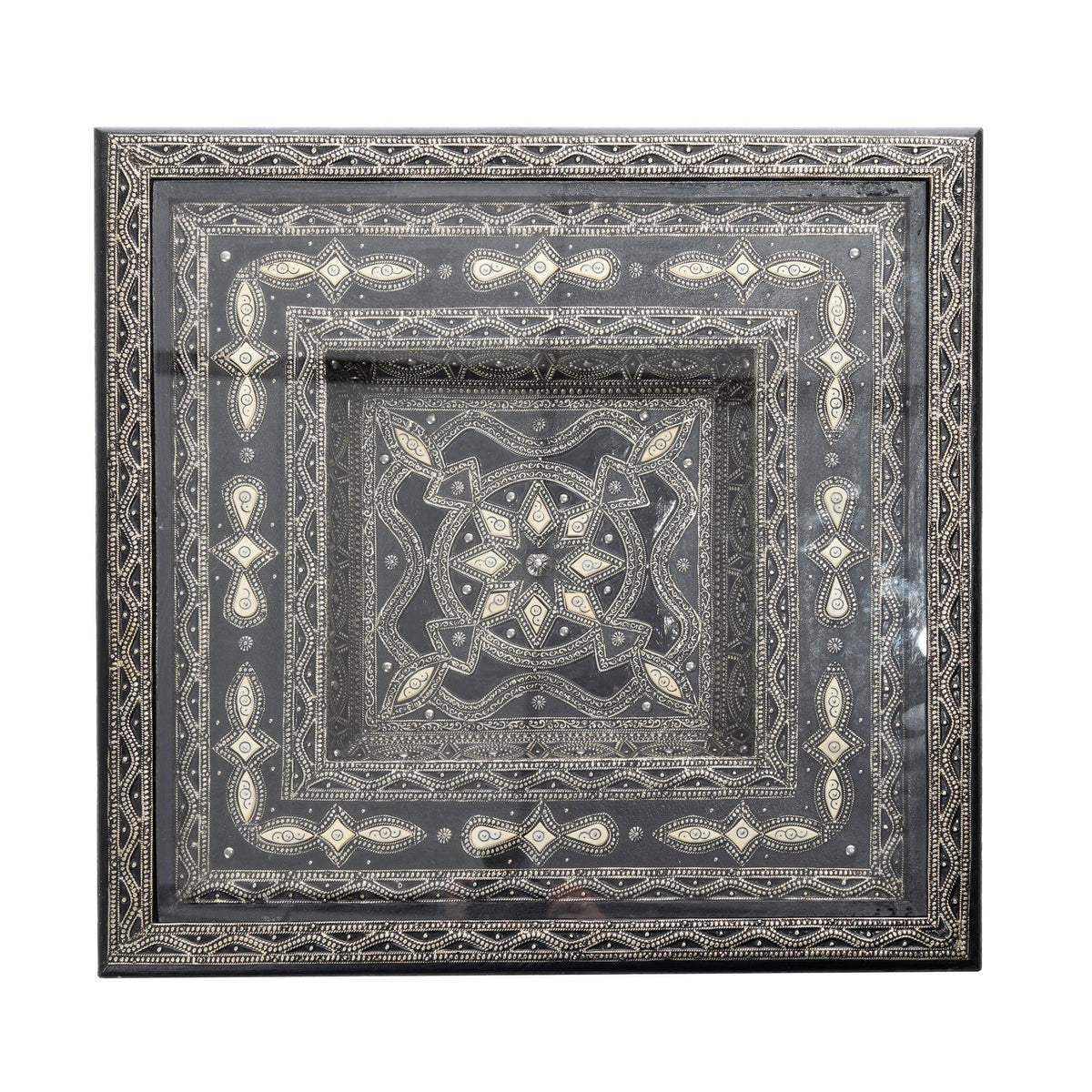 Mesa marroquí de madera chapada con alpaca y hueso blanco