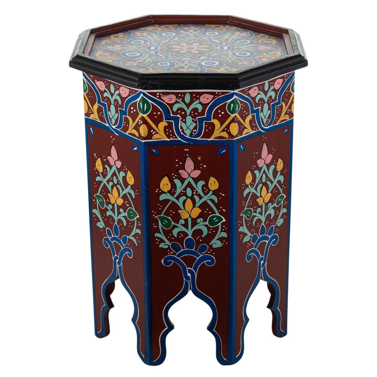 Mesa marroquí de madera granate pintada a mano