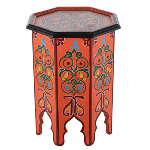 Mesa marroquí de madera naranja pintada a mano