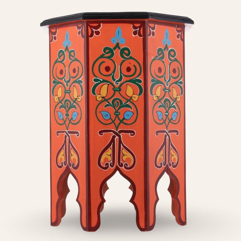 mesa marroquí de madera naranja pintada