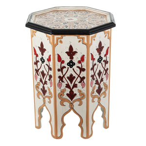 Mesa marroquí de madera pintada a mano blanca