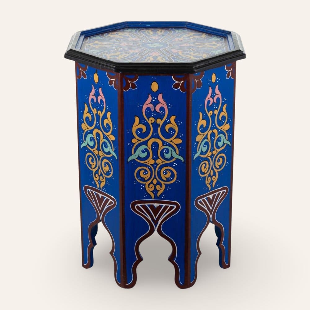 mesa marroquí de madera pintada azul