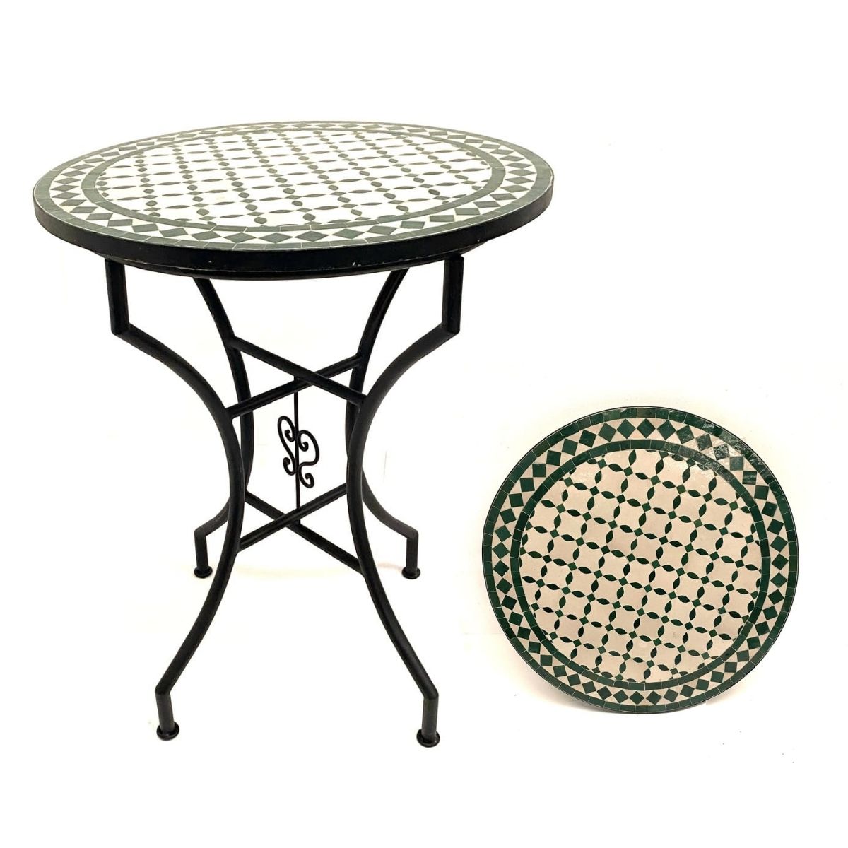 Mesa de Mosaico Árabe Verde y Beige 60x60cm | Zellige Marroquí