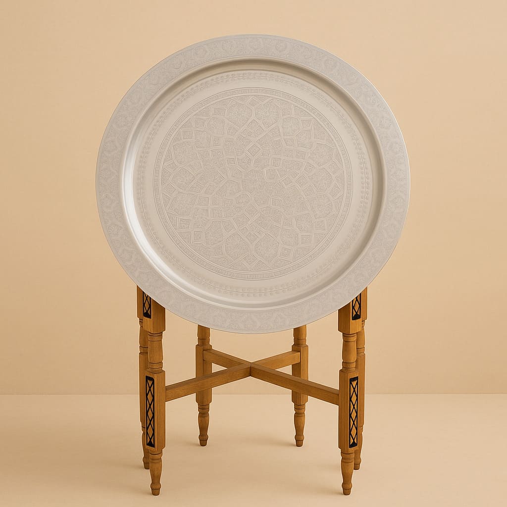 mesa de té marroquí plateada latón