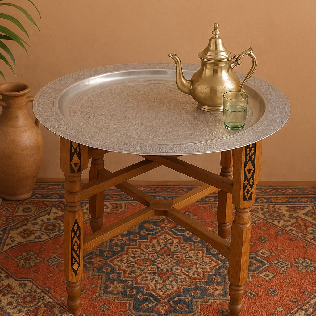 mesa de té marroquí plateada salon