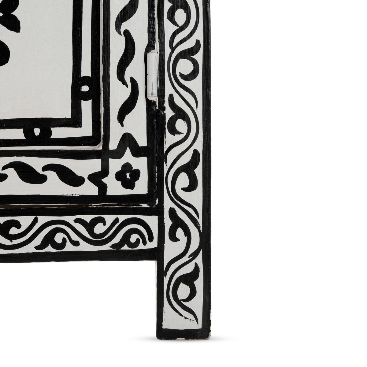 Mesita de noche árabe blanca y negra pintada a mano