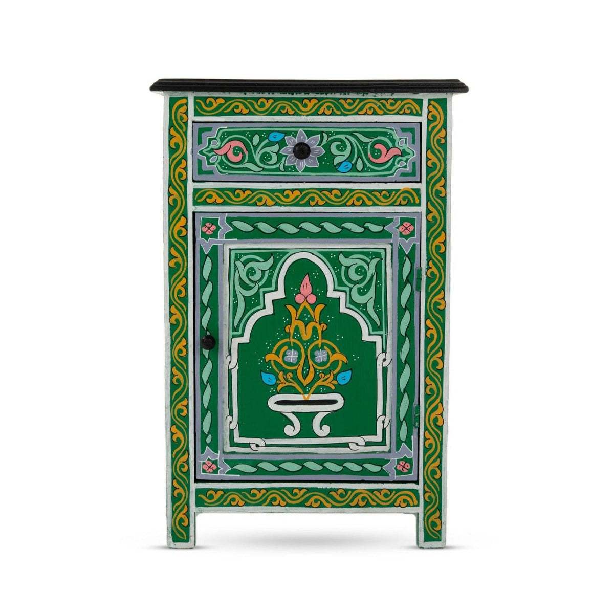 Mesita de noche árabe verde pintada